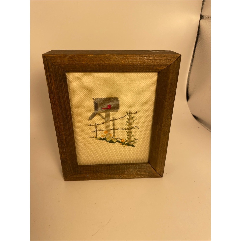 Vintage Cross Stitch Wall Decor Framed with  Mailbox Picture